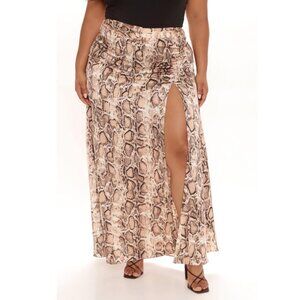 Plus Size Curvy Brown Snakeskin Wrap Maxi Skirt
